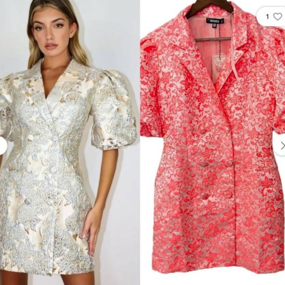MISSGUIDED neon pink blazer dress puff sleeves
